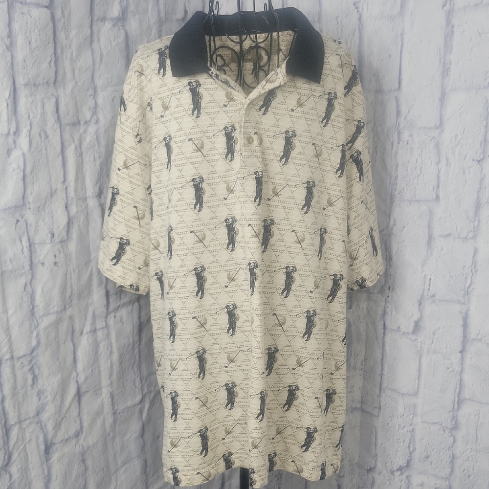Natural Issue Golf Polo Golfer Print Cream Short‎ Sleeve XL/XG